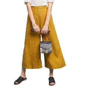 ANTHROPOLOGIE Oceanside Button Fly Wide Leg High Waist Pants Mustard Large